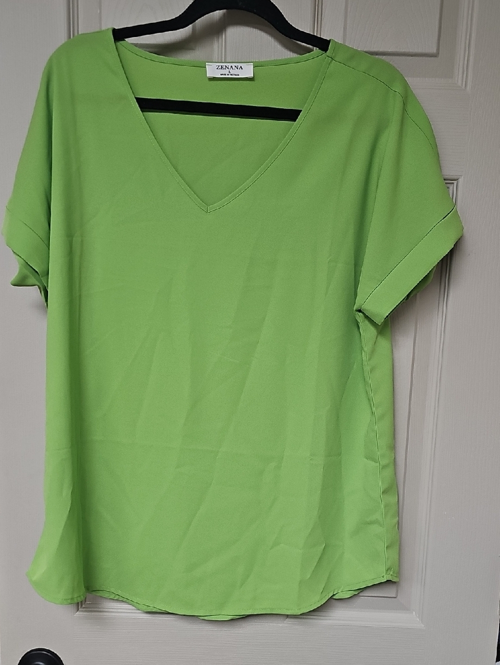 Zenana Outfitters Lime Green V-Neck Short Sleeve Blouse